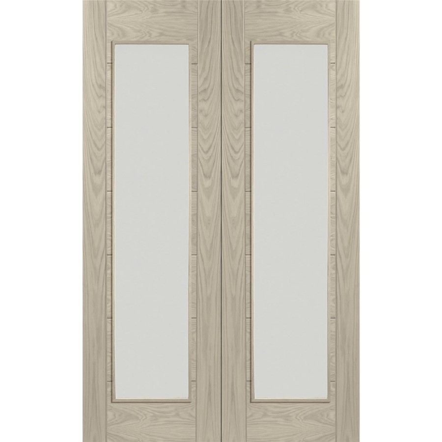 Palermo Internal Oak Rebated Door Pair with Clear Glass - Unfinished, 1981 x 1067 x 40 mm
