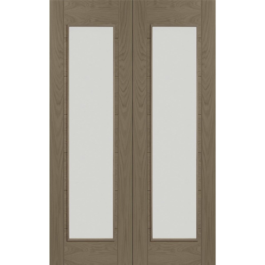 Palermo Internal Oak Rebated Door Pair with Clear Glass - Unfinished, 1981 x 1067 x 40 mm