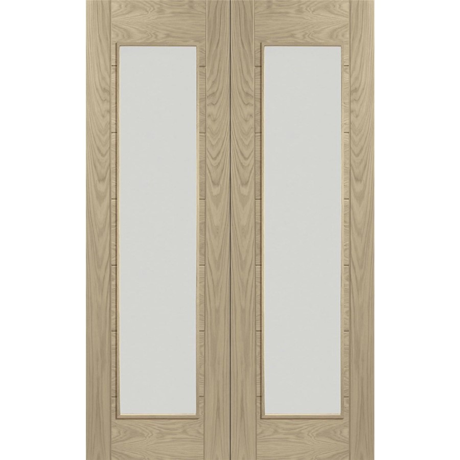 Palermo Internal Oak Rebated Door Pair with Clear Glass - Unfinished, 1981 x 1067 x 40 mm