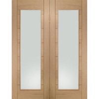 Palermo Internal Oak Rebated Door Pair with Clear Glass - Unfinished, 1981 x 1168 x 40 mm