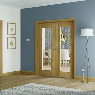 Internal Oak Fully-Glazed Rebated French Doors with Clear Glass - Unfinished - 1981 x 1372 x 40mm - Palermo - XL Joinery