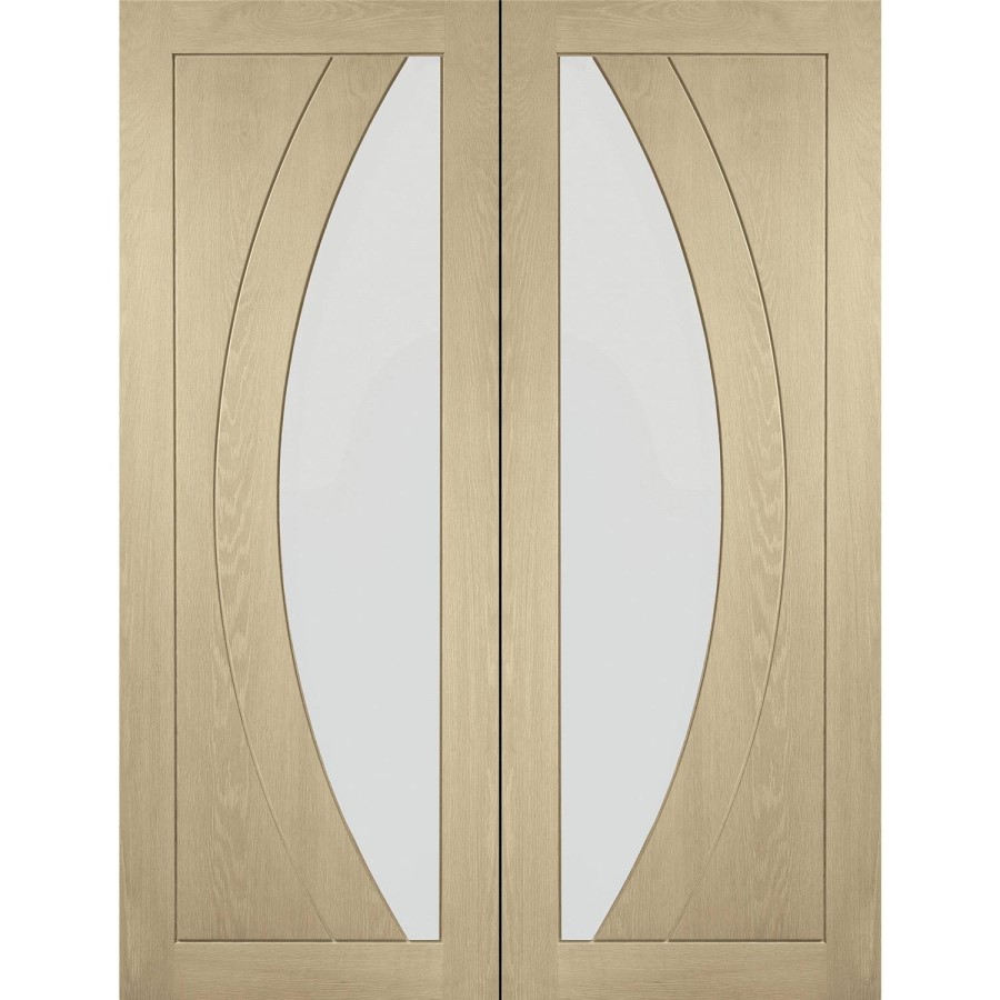 Internal Oak Salerno Pair with Clear Flat Glass - Unfinished, 1981 x 1220 x 40 mm