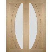 Internal Oak Salerno Pair with Clear Flat Glass - Unfinished, 1981 x 1220 x 40 mm