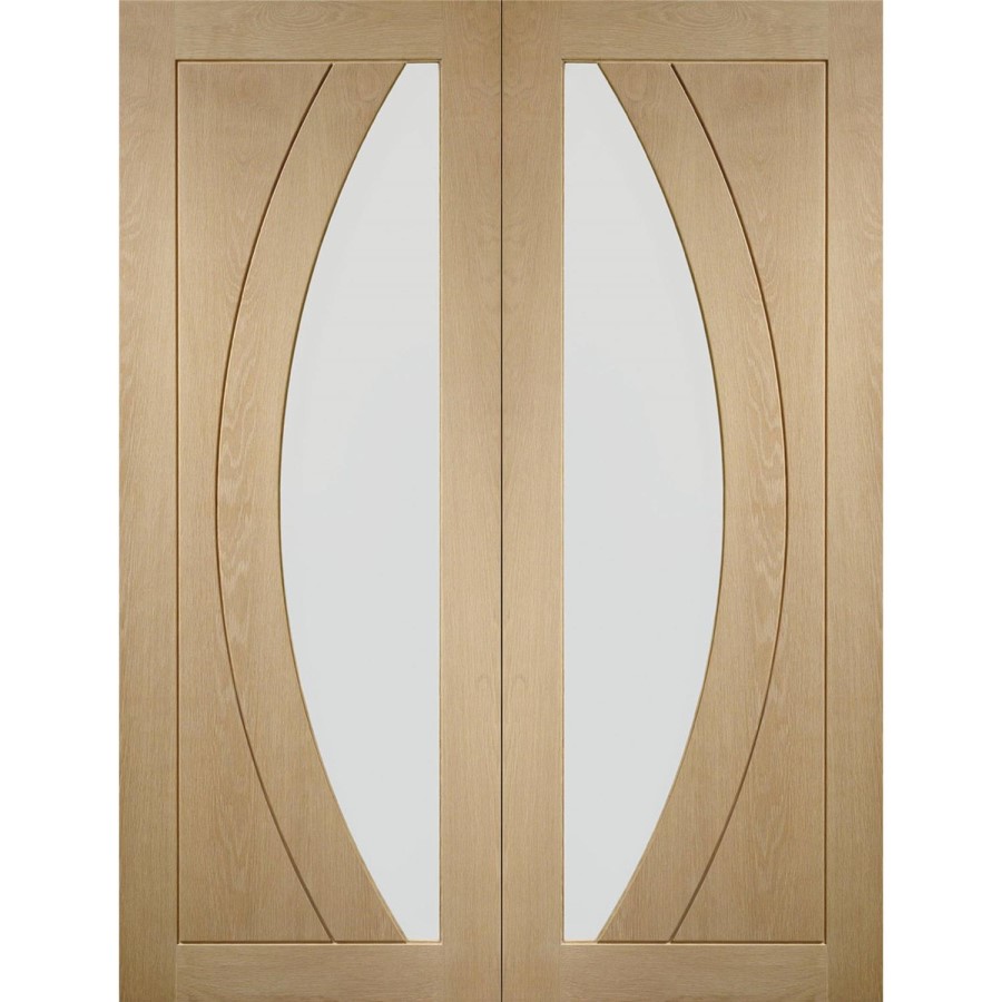 Internal Oak Salerno Pair with Clear Flat Glass - Unfinished, 1981 x 1220 x 40 mm