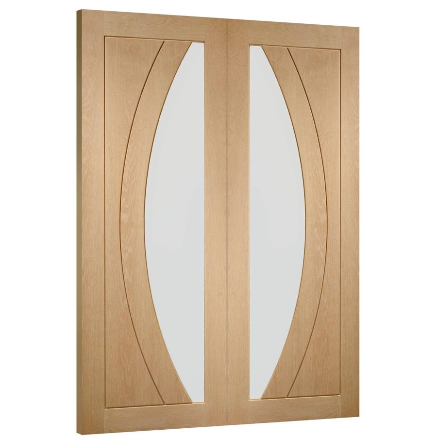 Internal Oak Salerno Pair with Clear Flat Glass - Unfinished, 1981 x 1220 x 40 mm
