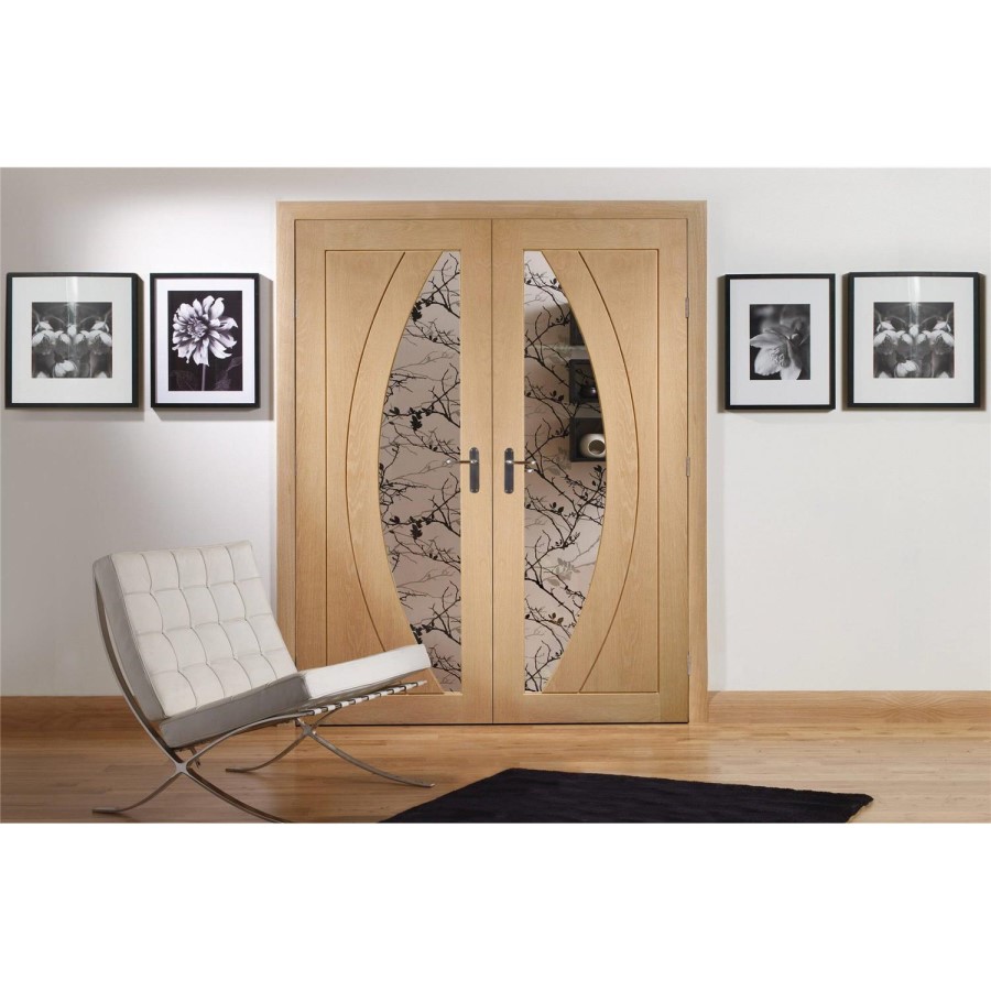 Internal Oak Salerno Pair with Clear Flat Glass - Unfinished, 1981 x 1220 x 40 mm
