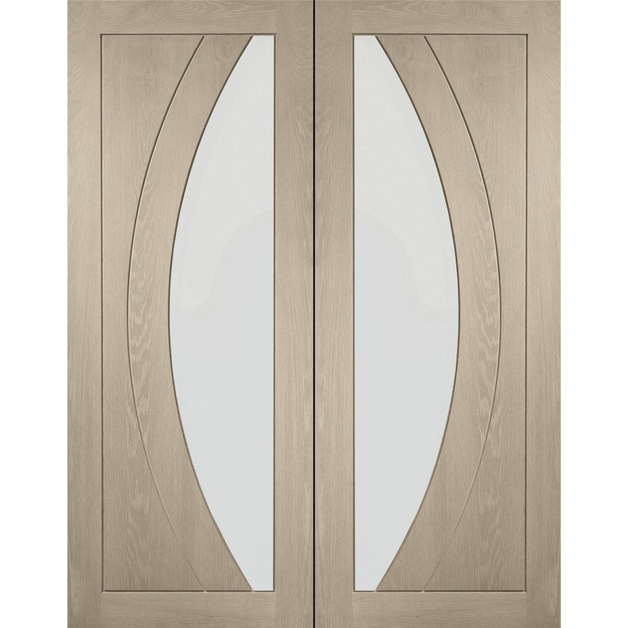 Internal Oak Salerno Pair with Clear Flat Glass - Unfinished, 1981 x 1220 x 40 mm