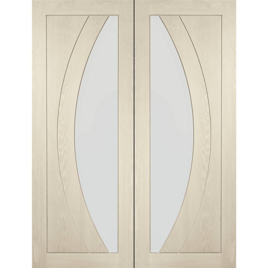 Internal Oak Salerno Pair with Clear Flat Glass - Unfinished, 1981 x 1220 x 40 mm