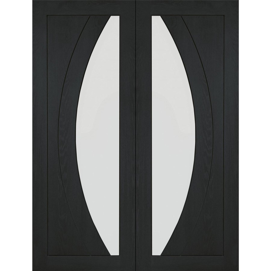Internal Oak Salerno Pair with Clear Flat Glass - Unfinished, 1981 x 1220 x 40 mm