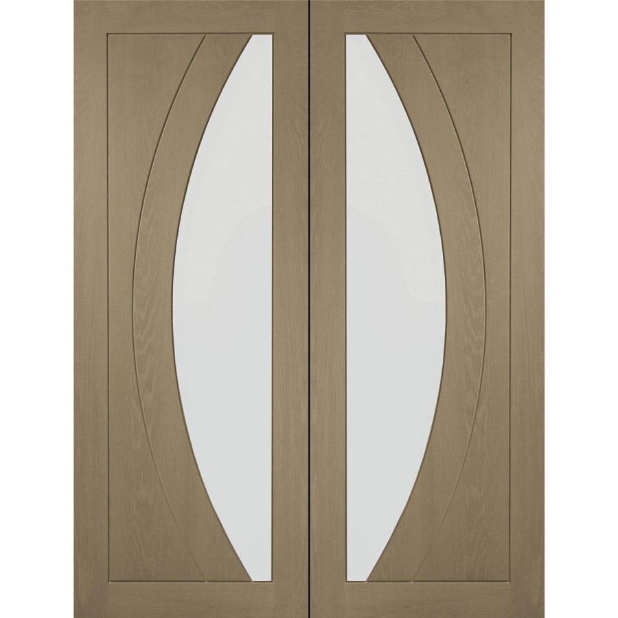 Internal Oak Salerno Pair with Clear Flat Glass - Unfinished, 1981 x 1220 x 40 mm