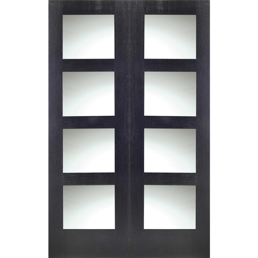 Internal Oak Shaker Door Pair with Clear Glass - Unfinished, 1981 x 1067 x 40 mm