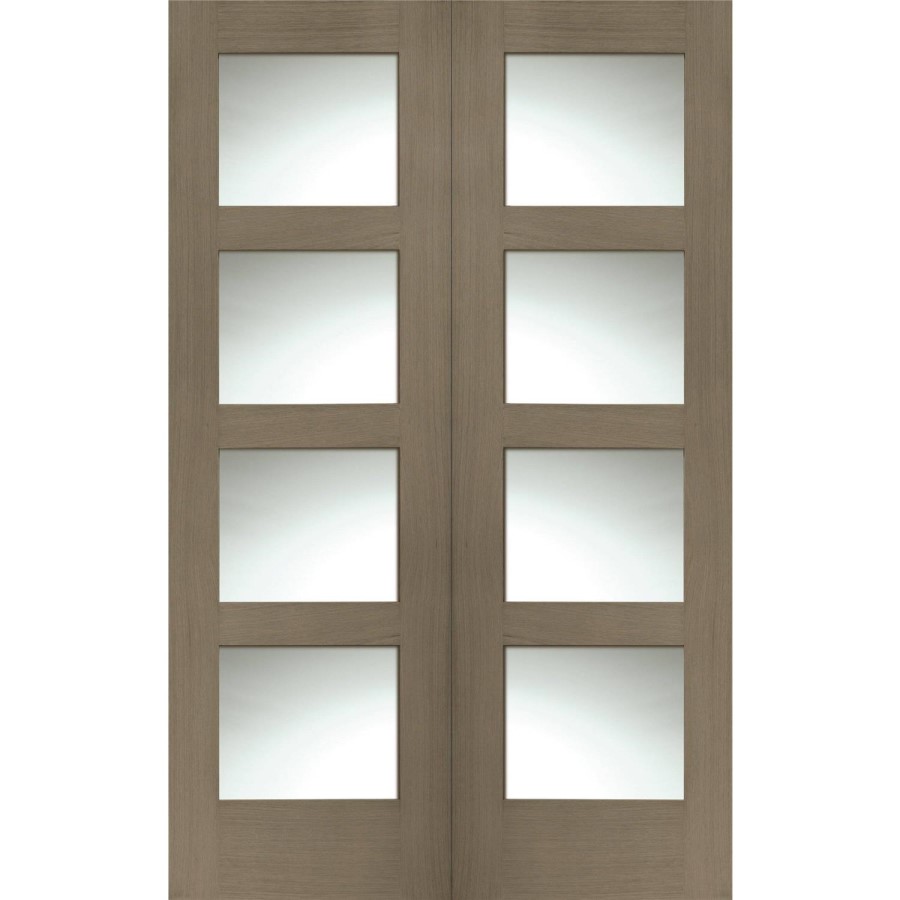 Internal Oak Shaker Door Pair with Clear Glass - Unfinished, 1981 x 1067 x 40 mm