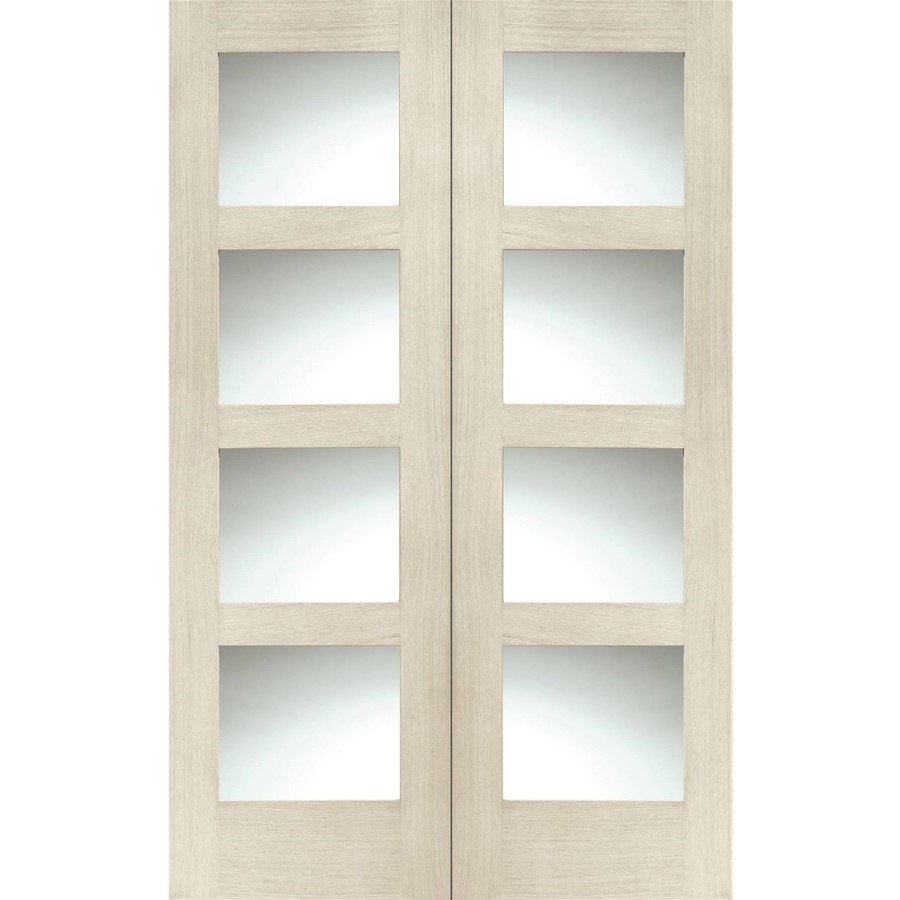 Internal Oak Shaker Door Pair with Clear Glass - Unfinished, 1981 x 1372 x 40 mm