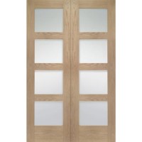 Internal Oak Shaker Door Pair with Clear Glass - Unfinished, 1981 x 1372 x 40 mm