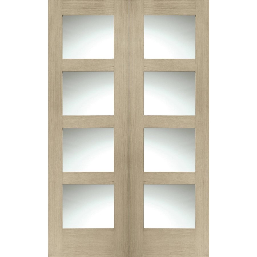 Internal Oak Shaker Door Pair with Clear Glass - Unfinished, 1981 x 1372 x 40 mm