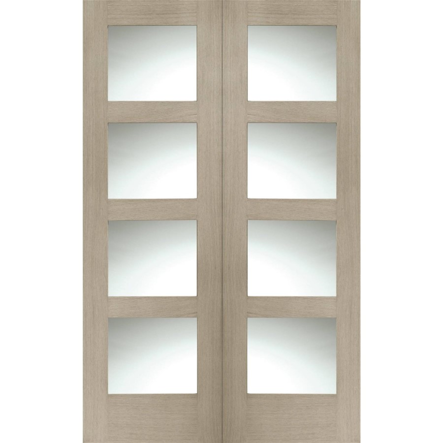 Internal Oak Shaker Door Pair with Clear Glass - Unfinished, 1981 x 1372 x 40 mm