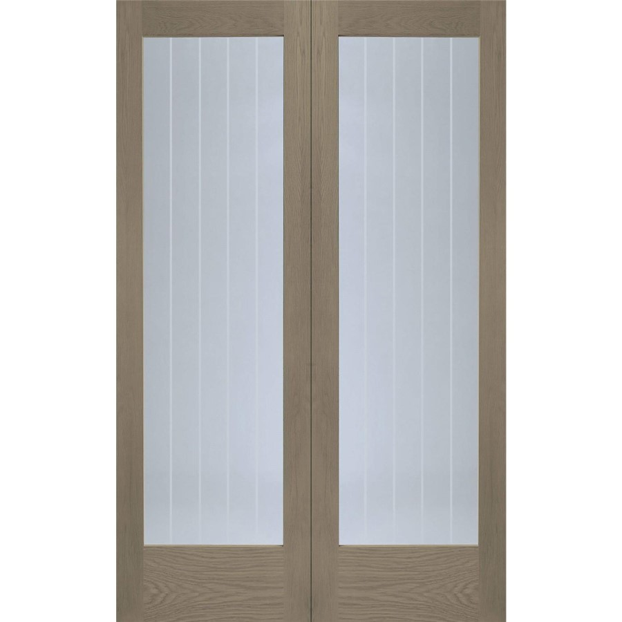 Internal Oak Suffolk Pattern 10 Pair with Clear Etched Glass - Unfinished, 1981 x 1168 x 40 mm