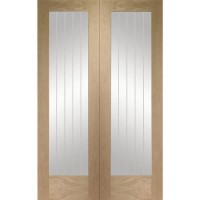 Internal Oak Suffolk Pattern 10 Pair with Clear Etched Glass - Unfinished, 1981 x 1168 x 40 mm