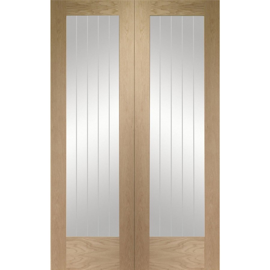 Internal Oak Suffolk Pattern 10 Pair with Clear Etched Glass - Unfinished, 1981 x 1168 x 40 mm
