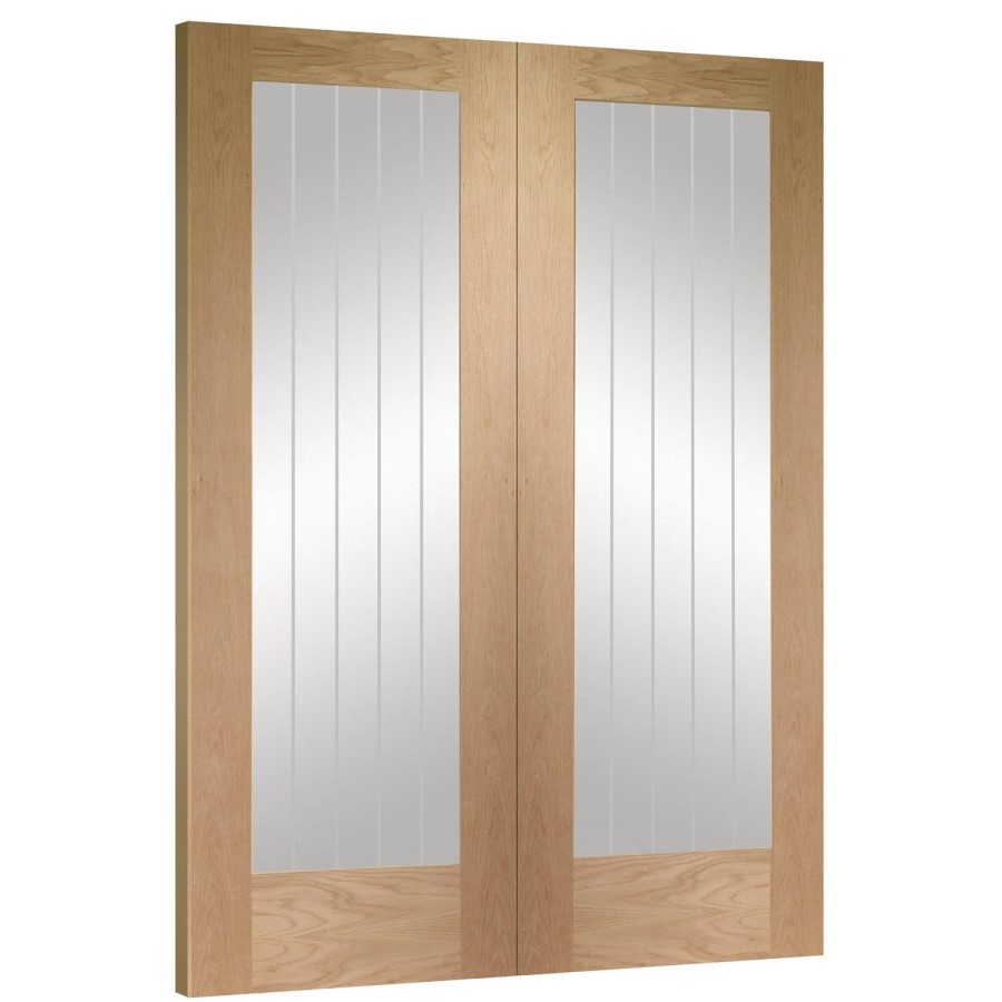 Internal Oak Suffolk Pattern 10 Pair with Clear Etched Glass - Unfinished, 1981 x 1168 x 40 mm
