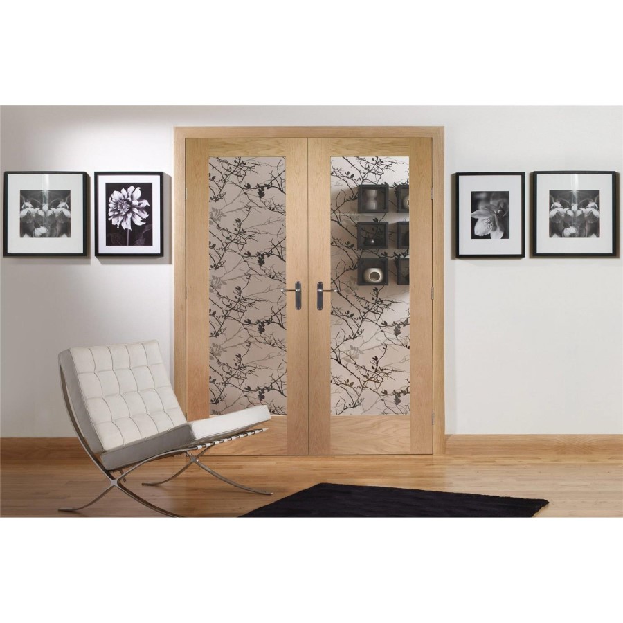 Internal Oak Suffolk Pattern 10 Pair with Clear Etched Glass - Unfinished, 1981 x 1168 x 40 mm
