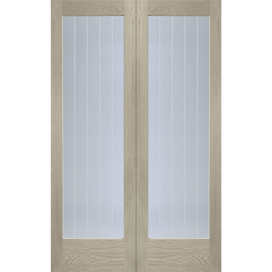 Internal Oak Suffolk Pattern 10 Pair with Clear Etched Glass - Unfinished, 1981 x 1168 x 40 mm