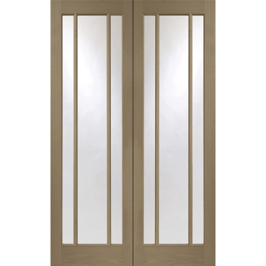 Internal Oak Worcester Pair with Clear Glass - Unfinished, 1981 x 1168 x 40 mm