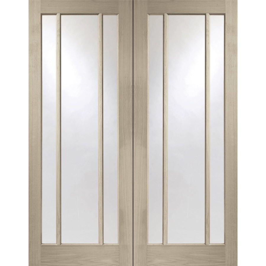 Internal Oak Worcester Pair with Clear Glass - Unfinished, 1981 x 1168 x 40 mm
