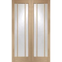 Internal Oak Worcester Pair with Clear Glass - Unfinished, 1981 x 1168 x 40 mm