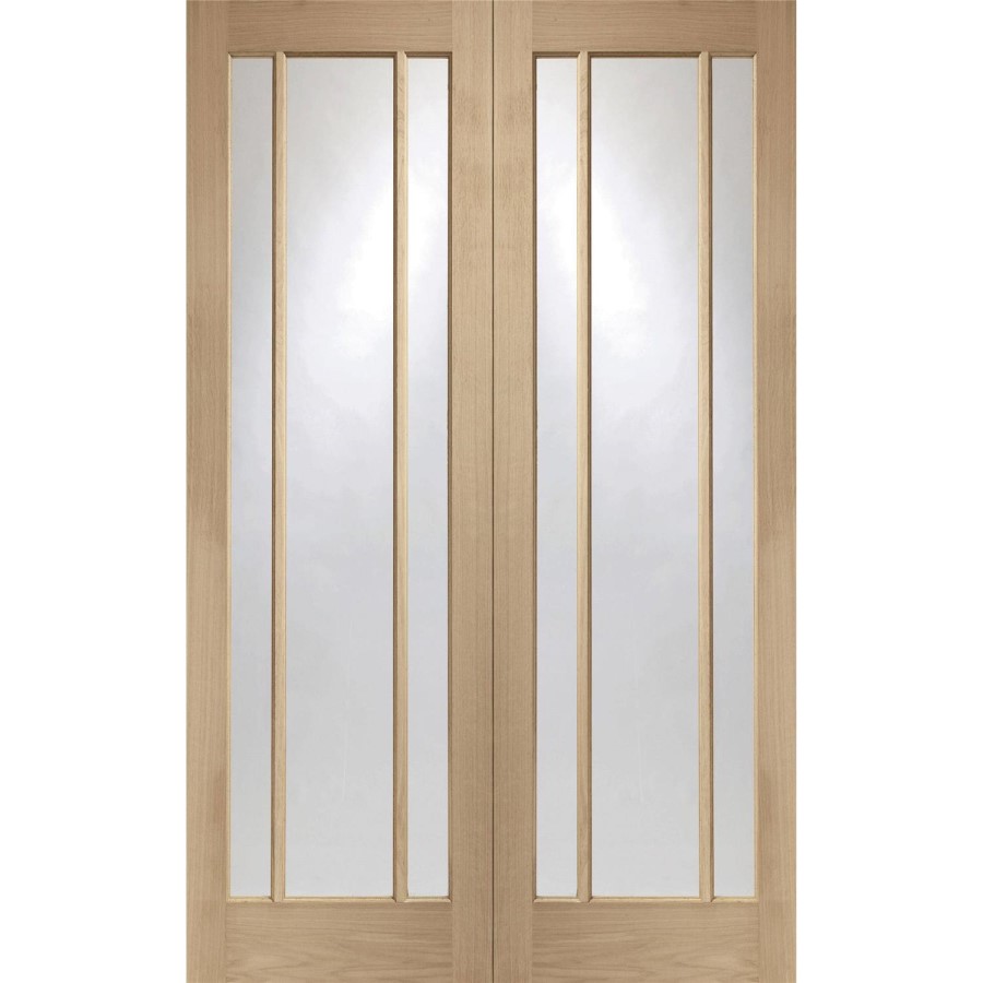 Internal Oak Glazed French Doors with Clear Glass - Unfinished - 1981 x 1168 x 40mm - Worcester - XL Joinery