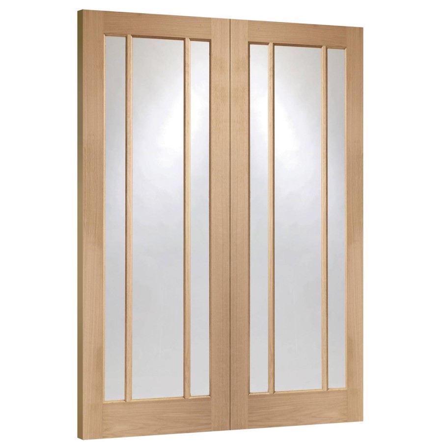 Internal Oak Worcester Pair with Clear Glass - Unfinished, 1981 x 1168 x 40 mm