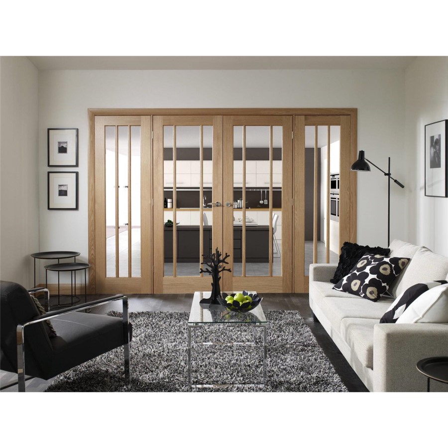 Internal Oak Glazed French Doors with Clear Glass - Unfinished - 1981 x 1168 x 40mm - Worcester - XL Joinery