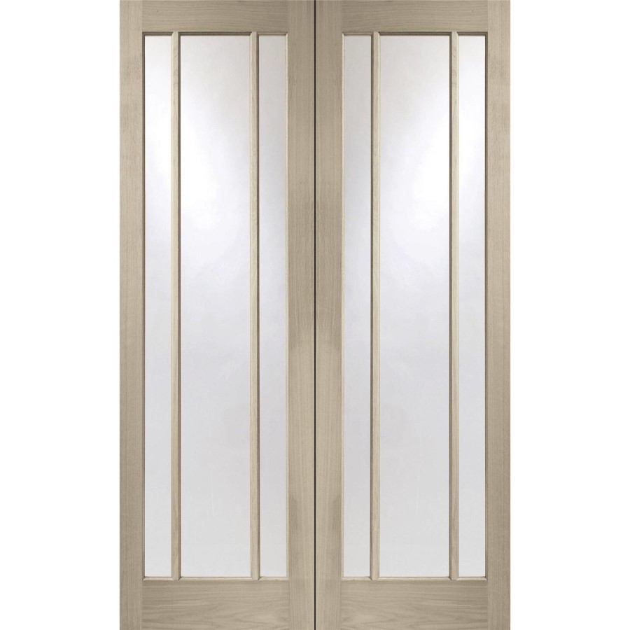 Internal Oak Worcester Pair with Clear Glass - Unfinished, 1981 x 1168 x 40 mm