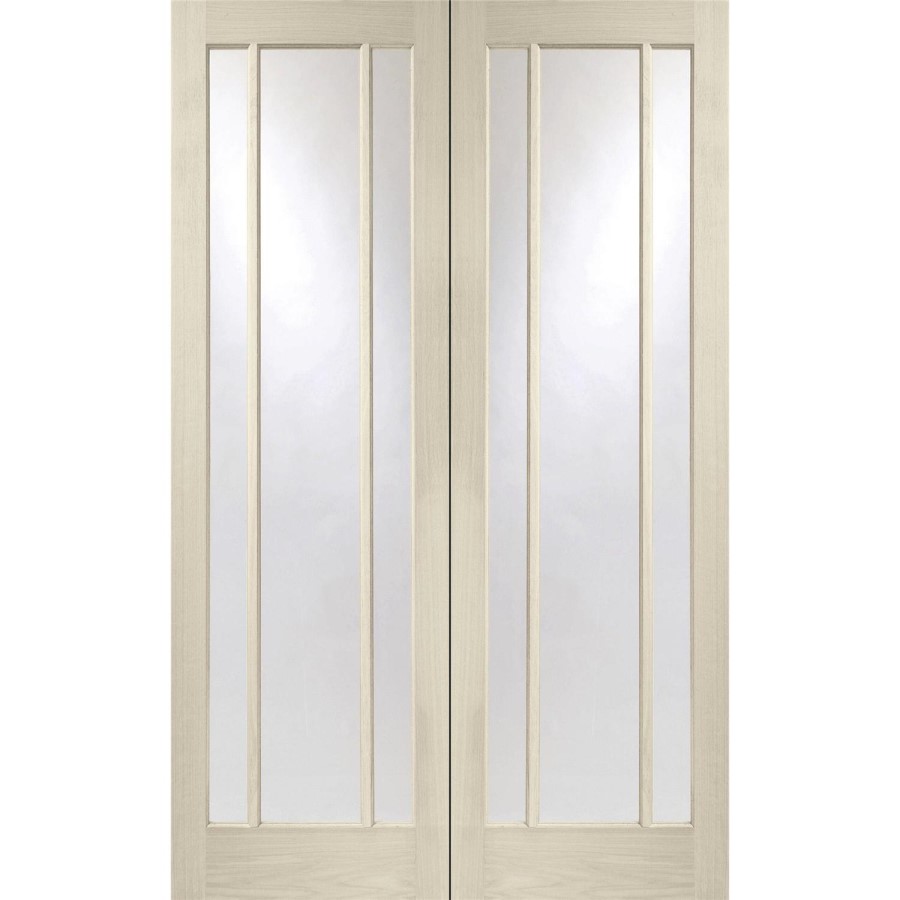 Internal Oak Worcester Pair with Clear Glass - Unfinished, 1981 x 1168 x 40 mm
