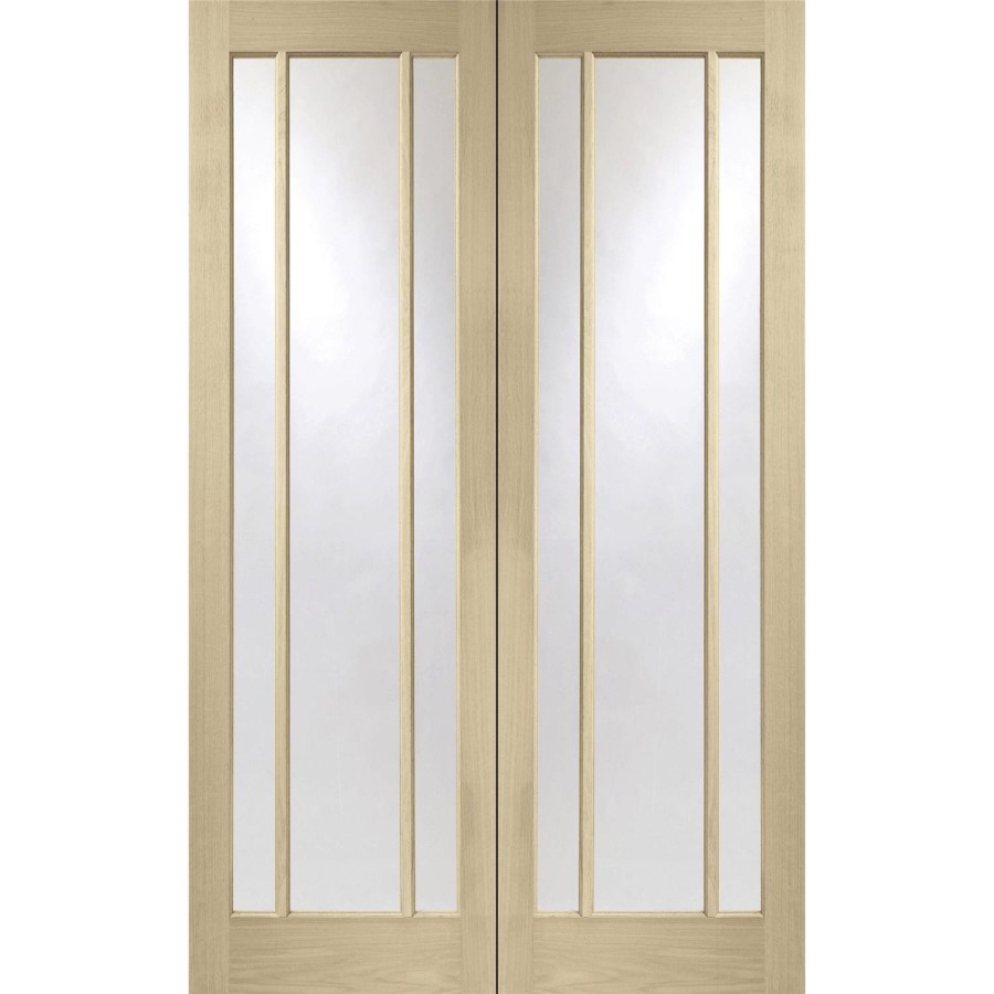 Internal Oak Glazed Rebated French Doors with Clear Glass - Unfinished - 1981 x 1372 x 40mm - Worcester - XL Joinery