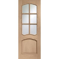 Internal Oak Riviera Door with Clear Bevelled Glass and Raised Mouldings - Unfinished, 1981 x 686 x 35 mm