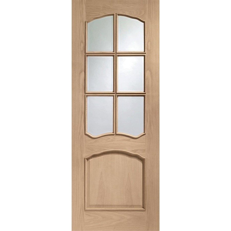 Internal Oak Riviera Door with Clear Bevelled Glass and Raised Mouldings - Unfinished, 1981 x 686 x 35 mm