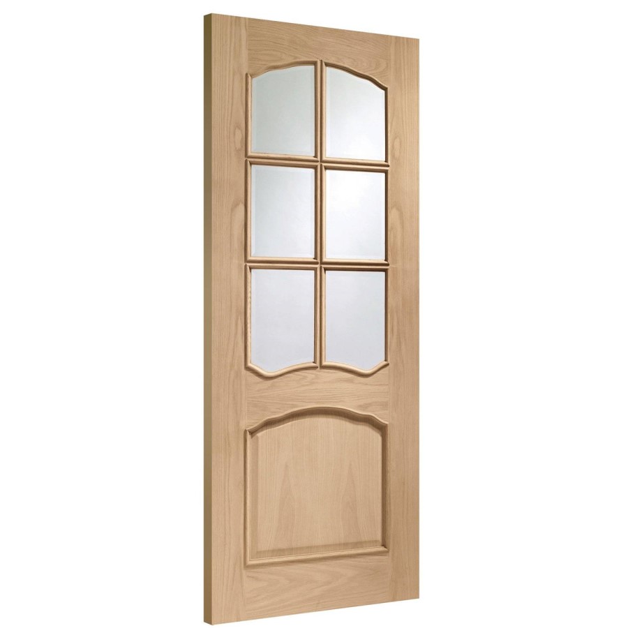 Internal Oak Riviera Door with Clear Bevelled Glass and Raised Mouldings - Unfinished, 1981 x 686 x 35 mm