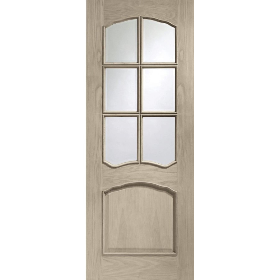 Internal Oak Riviera Door with Clear Bevelled Glass and Raised Mouldings - Unfinished, 1981 x 686 x 35 mm