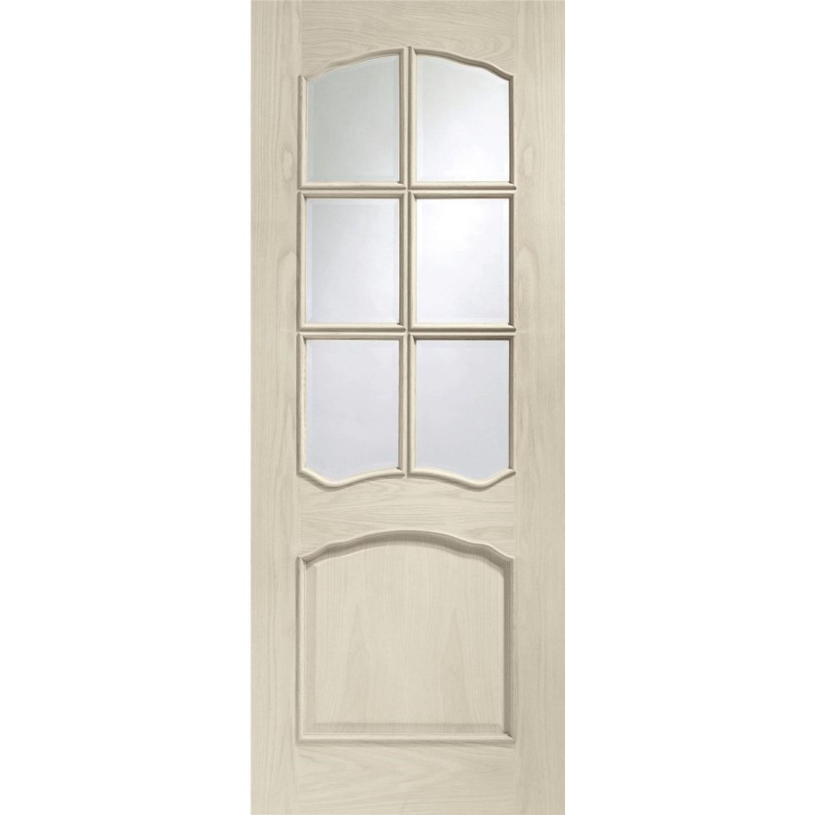 Internal Oak Riviera Door with Clear Bevelled Glass and Raised Mouldings - Unfinished, 1981 x 686 x 35 mm