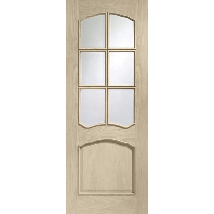 Internal Oak Riviera Door with Clear Bevelled Glass and Raised Mouldings - Unfinished, 1981 x 686 x 35 mm
