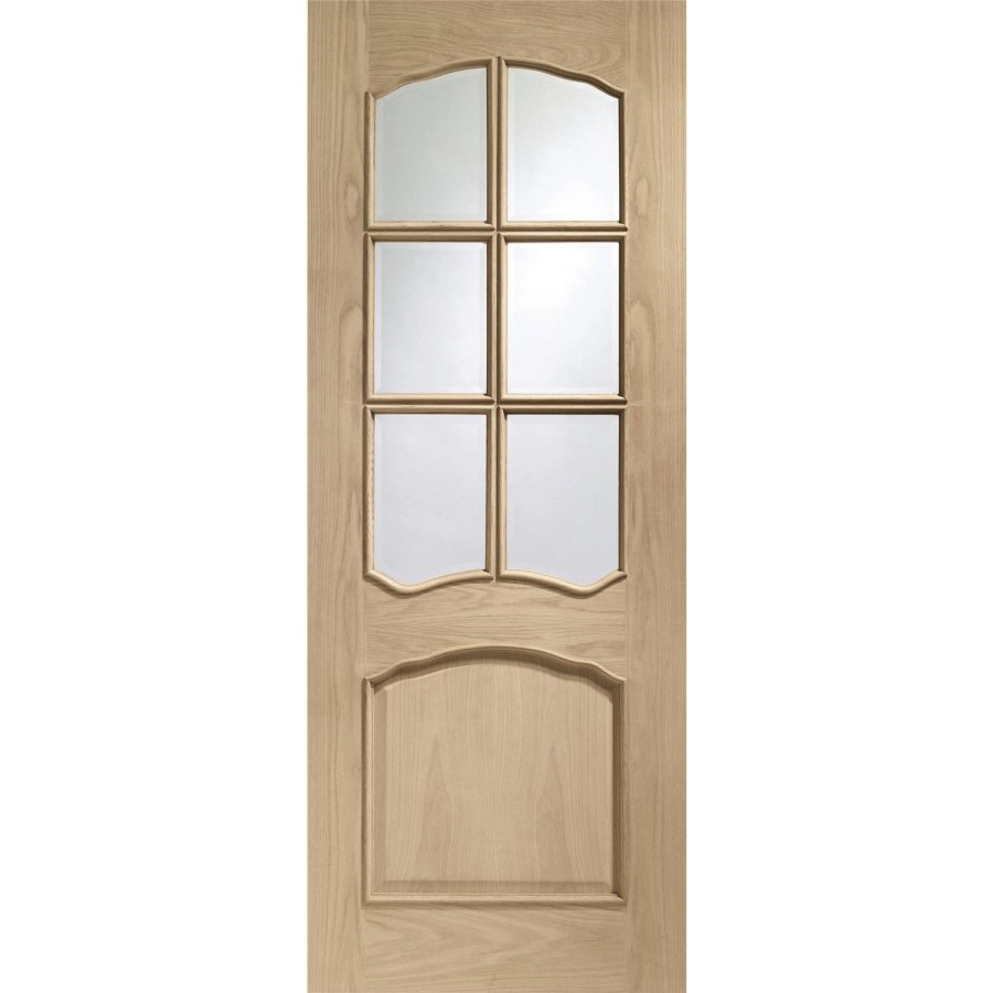 Internal Oak Riviera Door with Clear Bevelled Glass and Raised Mouldings - Unfinished, 2040 x 726 x 40 mm