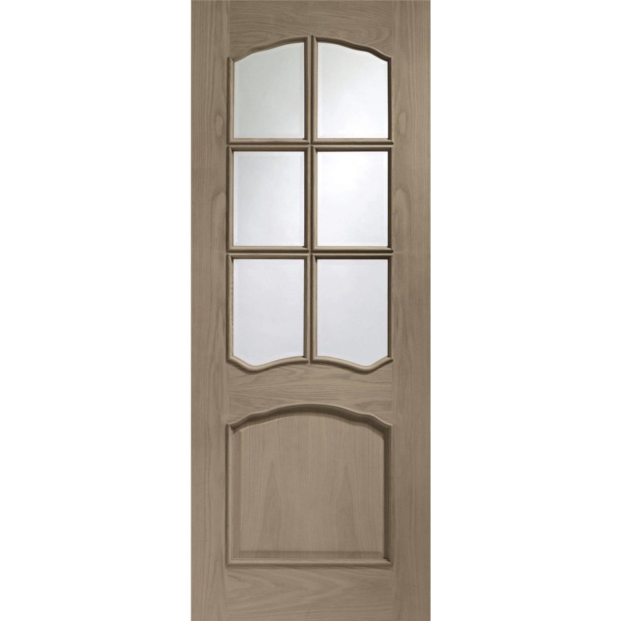 Internal Oak Riviera Door with Clear Bevelled Glass and Raised Mouldings - Unfinished, 2040 x 726 x 40 mm