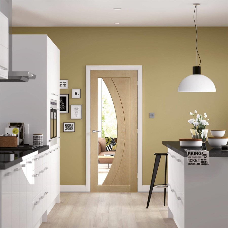 Internal Oak Glazed FD30 Fire Door with Clear Glass - Unfinished - 1981 x 838 x 44mm - Salerno - XL Joinery