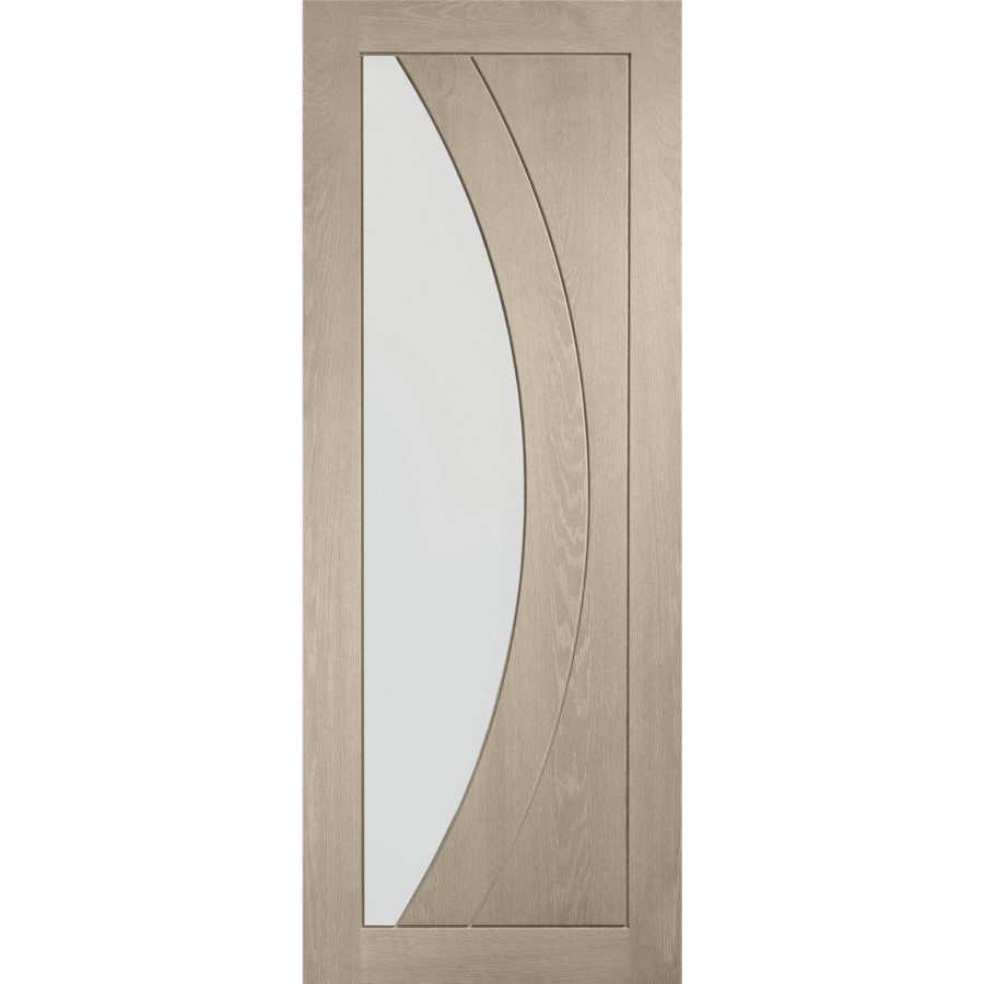 Internal Oak Salerno with Clear Glass Fire Door - Unfinished, 1981 x 838 x 44 mm