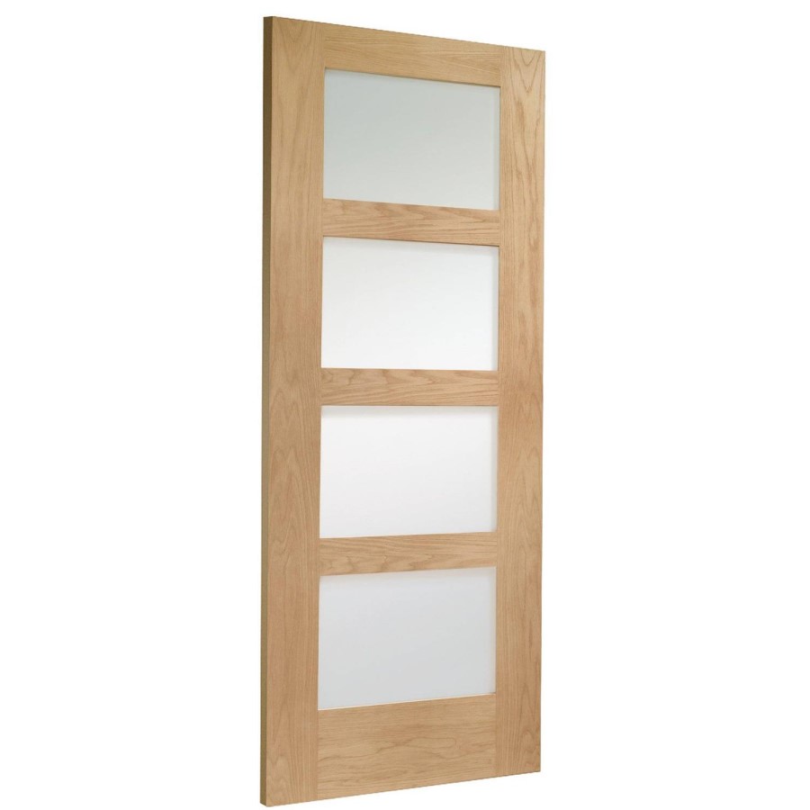 Internal Oak Glazed 4-Panel Shaker Door with Opaque Glass - Unfinished - 1981 x 610 x 35mm - 4 Light - XL Joinery