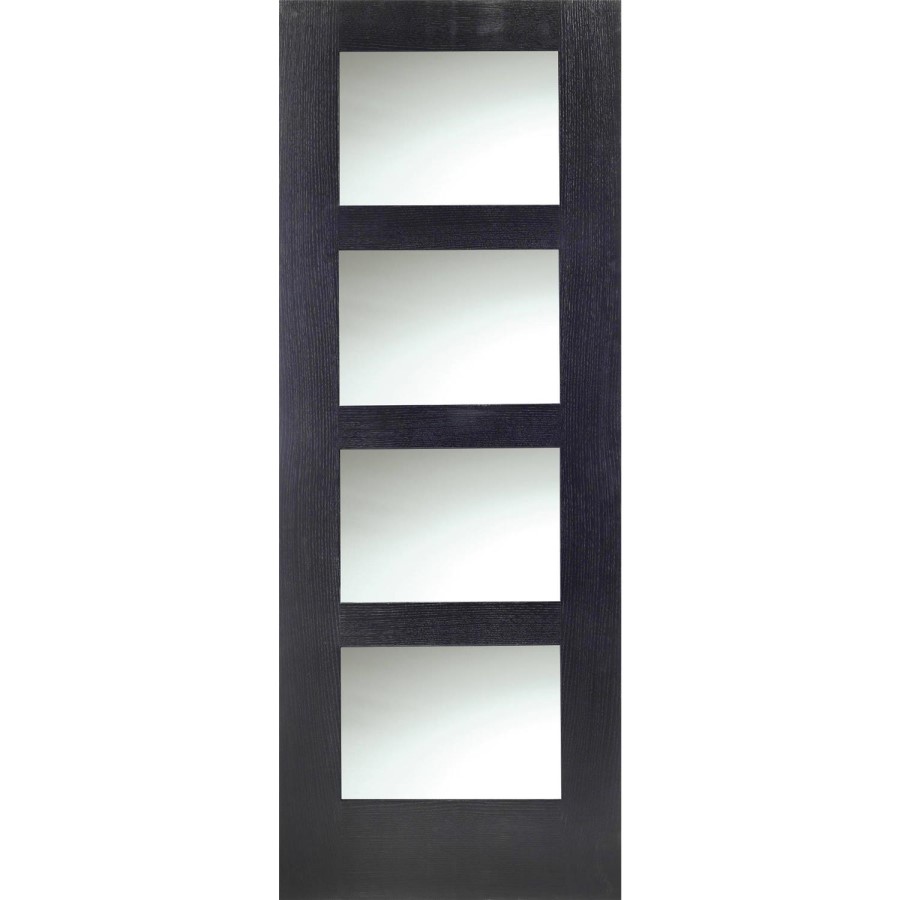 Internal Oak Shaker 4 Panel Door with Clear Glass - Unfinished, 1981 x 762 x 35 mm
