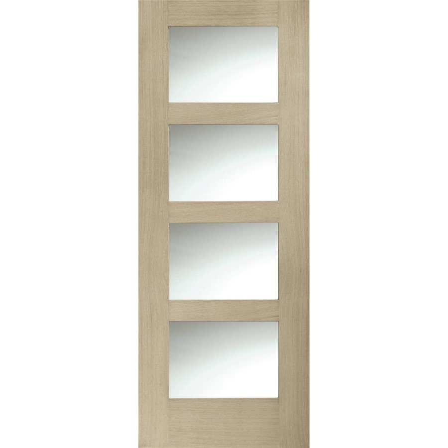 Internal Oak Shaker 4 Panel Door with Clear Glass - Unfinished, 1981 x 762 x 35 mm