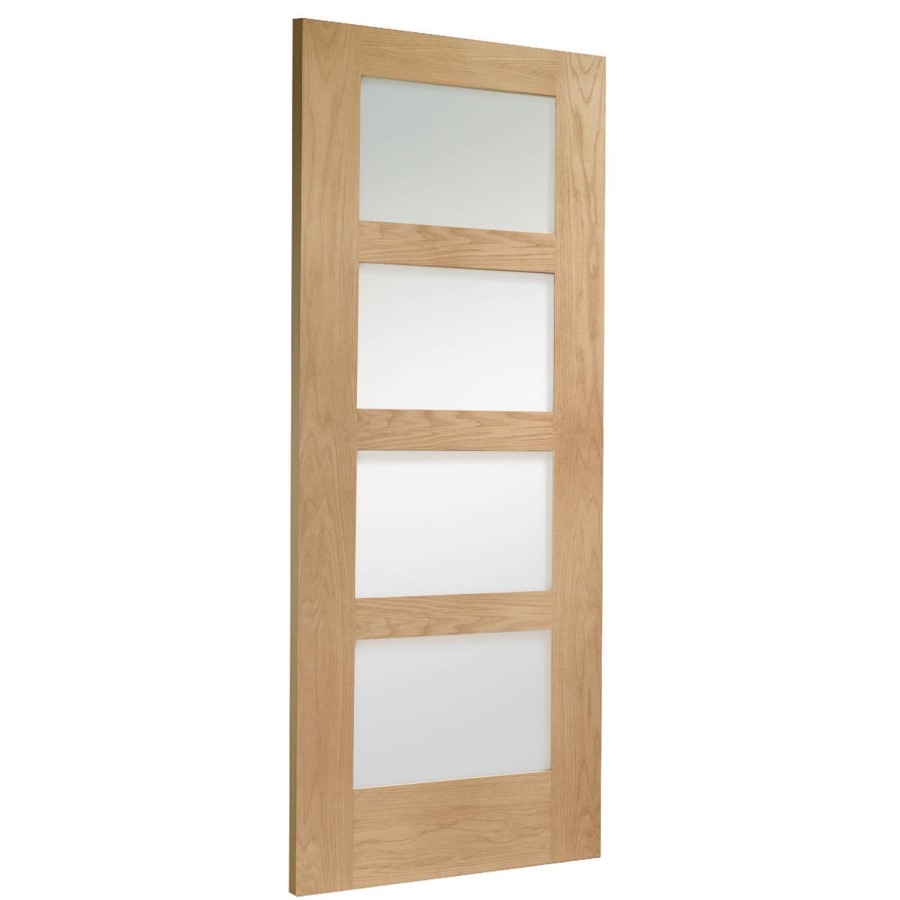 Internal Oak Shaker 4 Panel Door with Clear Glass - Unfinished, 1981 x 762 x 35 mm