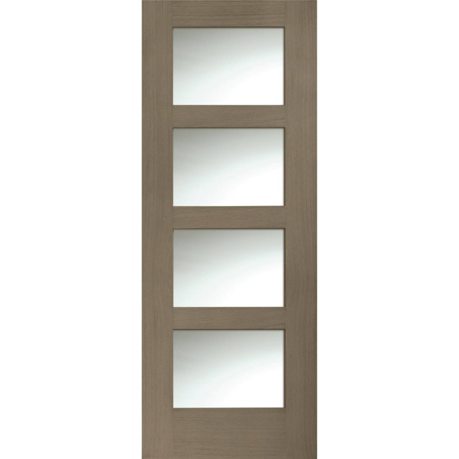 Internal Oak Shaker 4 Panel Door with Obscure Glass - Unfinished, 1981 x 762 x 35 mm